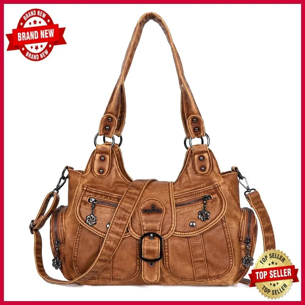 Vegan Leather Hobo Tote with Crossbody Strap, Roomy Multi-Pocket Design